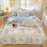 100% Cotton Skin-friendly Four Piece Set Soft Duvet Cover Set Single Couple Flower Printed Comforter Bedding Set for Adults Kids