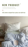 Star Blue Ice een Cotton Striped Bedding Set with Pillowcases Duvet Cover And eet Simple Tied Design for Teen Girls