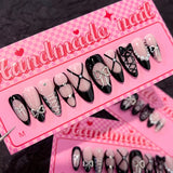 10Pcs Handmade Press on Nails Full Cover 3D Bow Ties Design Art French Pearl Camellia Almond Acrylic Fake Nail Wearable Manicure