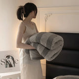 Autumn and Winter New Teddy Rabbit Plush Light Luxury Striped Blanket Cover Blanket