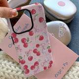 Ins Pink Full Screen Cherry Cute Cartoon Phone Case for IPhone 16 15 14 13 Pro Max Back Phone Cover for 12 Mini 11 ProMax X Capa