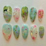 24Pcs Pink False Nails Strawberry Cherry Design Press on Nails Sweet Cute Almond Nails Wearable Fake Nails Full Cover Nail Tips
