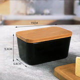 Simple Ceramic Butter Dish with Bamboo Cover Butter Knife Rectangular Sealed Jar Western Cheese Butter Box Storage Jar Tableware