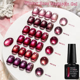 Red Winter Rose Cat Magnetic Gel Nail Polish Glass Beads Magnetic Semi Permanent Soak Off UV Gel Varnish Nail Art For Valentine