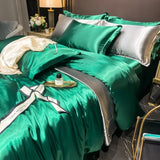 Solid Silk Bedding Set with Duvet Cover Bed Sheet Pillowcases Luxury King Single Double Couple Pillow Case Bedsheet