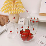 300 ML High Borosilicate Nana Cute Strawberry Water Milk Drinking Glasses Cup with Straw Upgrade Thickened Version Gift