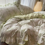 Korean Princess Duvet Cover Set Skin Friendly Wash Cotton Bedding Set Of Four Pieces Lace Bedin Set Bed Sheets Comforter Cover
