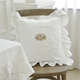 Lace Cotton Floral Embroidery Pillow Case Cushion Cover Farmhouse Cottage Garden Home Decor