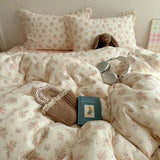 Ins Bedding Set Princess Floral Lace Simple 4pcs Bedding for Girls Woman Quilt Cover Sheet And Pillowcase Spring Home Textiles