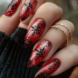 24pcs Round Head Almond False Nails Christmas Glitter Red Full Cover Nail Tips Fashion Snowflake Design Long Press on Fake Nails