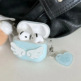 Blue Polka Dot Angel Wings DIY Earphone Case Cover For Apple AirPods 1 or 2 3 4 Pro Pro 2 Bluetooth Charging Box Protection Case
