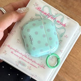 Mint Green Earphone Case For AirPods 1 2 3 4 Pro 2 Grey Polka Dot Pattern Simple Soft Silicone Protection Cover Cute Keychain