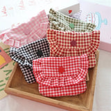 Cute Portable Checkered Purse Checkered Pattern Pocket Design Coin Purse Clutch Style Lipstick Storage Bag for Girls
