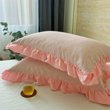 100% Cotton Lace Pillowcase 48x74cm Yarn-dyed Washed Cotton Stripe Pillow Cover Bedding Decorative Pillow Sham With Zipper