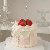 4-inch Pink Strawberry Mini Plastic Simulation Birthday Cake Model Decoration Showcase Dessert Sample Display Photography Props