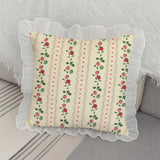Sweet Retro Pillow Cartoon Small Strawberry Print Lace Wash Cotton Pillowcase Girly Sense Home Decorative Sofa Cushion Pillow