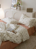 Ele Floral Cotton Bedding Set 00% Pure Combed Cotton 4-Piece Bedding Set for Students Dormi 3-Piece Duvet Cover Bedding