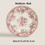 Nordic Flower Pattern Disc Dinner Plate Retro Ceramic Shallow Plate Dessert Plate Dinner Set Plates and Dishes