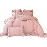4Pcs Korean Princess Style Cotton 100% Bedding Set Duvet Cover 200x230 220x240 Solid Color Lace Bed  Sheet  pillowcases