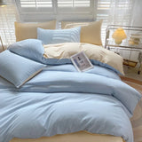 Solid Color Duvet Cover Set 100% Washed Cotton Bedding Set Super Soft Comfortable Lightweight Comforter Cover with 2 Pillowcases