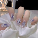 24Pcs Sweetheart Gradient Pink Pattern Design False Nail French Coffin Full Cover Fake Nails Glue DIY Manicure Nail Art Tools