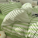 Washed Cotton Double Yarn Crepe Striped Quilt Set 3-4 Pillowcase with Sheet Bedding Cover Supplies 200x230 220x240 Skin Friendly