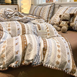 Cartoon 100% Cotton Shell Edge Bedding Set High Quality Cozy Bedsheet Kit with Pillowcase Breathable Home Decor for Four Seasons