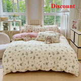 Ikeehome  Class A super soft jacquard cloud yarn cotton four-piece set, bed sheet, bed hat, quilt cover, student dormitory bed
