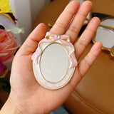 French Retro Style Portable Makeup Mirror Carved Bow Room Decoration Enamel Mini Mirror Creativity Home Ornaments Gift Set