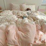 Ins Bedding Set Princess Floral Lace Simple 4pcs Bedding for Girls Woman Quilt Cover Sheet And Pillowcase Spring Home Textiles