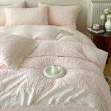 Tulip Flowers Lace Ruffles Princess Style Bedding Set Velvet Warm Winter Duvet Cover Flat/Fitted Bed Sheet Pillowcases 4Pcs