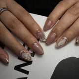 24pcs Finished False Nails Press on Ins Pink Long Almond Nails Tips with Flower Pearl Design Fake Nail Wearable Manicure Sets
