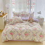 100% Cotton Skin-friendly Four Piece Set Soft Duvet Cover Set Single Couple Flower Printed Comforter Bedding Set for Adults Kids