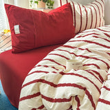 Simple Stripe Two-Tone Bedding Set Nordic Skin-Friendly Sheet Quilt Cover Kit for Four Seasons Machine Wash Colorfast Bedclothes