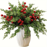 30pcs Christmas Artificial Pine Branches with Red Berries, for DIY Crafts, Wreaths, Home Decor, and Christmas Tree Ornaments