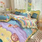 Pink Korean Princess Bedding Set No Filling Cute Strawberry Duvet Cover Checkerboard Single Queen Size Bed Linen Pillowcases