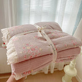 Print Floral Bedding Set Double Layer Yarn Four Pieces Set Soft Comfortable Duvet Cover Bed Sheet With Pillowcases Home Textiles