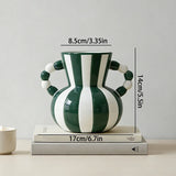 Retro Stripe Ceramic Vase, Elegant Minimalist Home Decor for Living Room Table