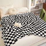 Flannel Blanket for Bedroom Soft Air Conditioning Blankets Checkerboard Elements Sofa Blanket Portable Nap Shawl Towel