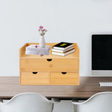Bamboo 3-Drawer Desk Storage Box, 2-Layer Organizer for Office Supplies, Study Room & Bookshelf Decorative Storage Solution