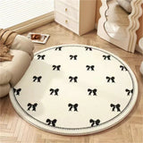 Round Bowknot Pattern Bedroom Rug Cartoon Cute Living Room Carpet Polyester Cozy Decoration for Girls Home Bedroom