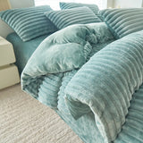 Soft Fluffy Wide Ribbed Faux Rabbit Fur Duvet Cover Autumn Winter Warm Thick Plush Quilt Cover for Single Double Bed Bedding Set