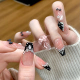 10Pcs Pink Coffin Handmade Press On Nails Moon Stars False Nails Sweet Bow Diamond Design Full Cover Ballet Fake Nails Press On
