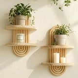 Bohemian Style Arched Wall Frame Wooden Floating Rack Plants Vases Candle Holders Shelf Living Room Wall Decor Home Decoration