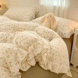 Princess Style Bedding Sets Ruffle Lace Bow Quilt Cover Romantic Bedclothes Decor Woman Girls Bedroom Duvet Cover 4pcs