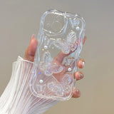 3D Cute Butterfly Pearl Phone Case For iPhone 16 15 14 13 12 11 Pro Max X XS XR Soft TPU Shockproof Back Cover