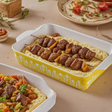 1Pc Double-Ear Ceramic Polishing Plate, Baking Pan, Household Small Eating Plate Baking Plate, Hand-Painted Relief Pattern Ceramic Plate, Suitable for Cooking, Barbecue, Cake, Dinner, Oven Safety, Kitchen Utensils, Gift Givin