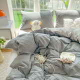 Argyle Jacquard Bedding Set Duvet Cover Pillowcases Flat Sheet Washed Cotton Solid Color Bed Linen Duvet Cover Set
