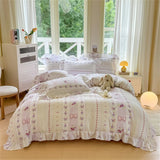 Flower Skin-friendly Washed Cotton Bedding Set Duvet Cover Set Korean Lace Ruffles Quilt Cover Soft Cover Bed Linen Pillowcases