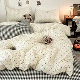 Vintage Double Sided Red Plaid Bedding Set Skin-Friendly Soft Duvet Cover Set with Bed Sheet and Pillowcases for Single Double